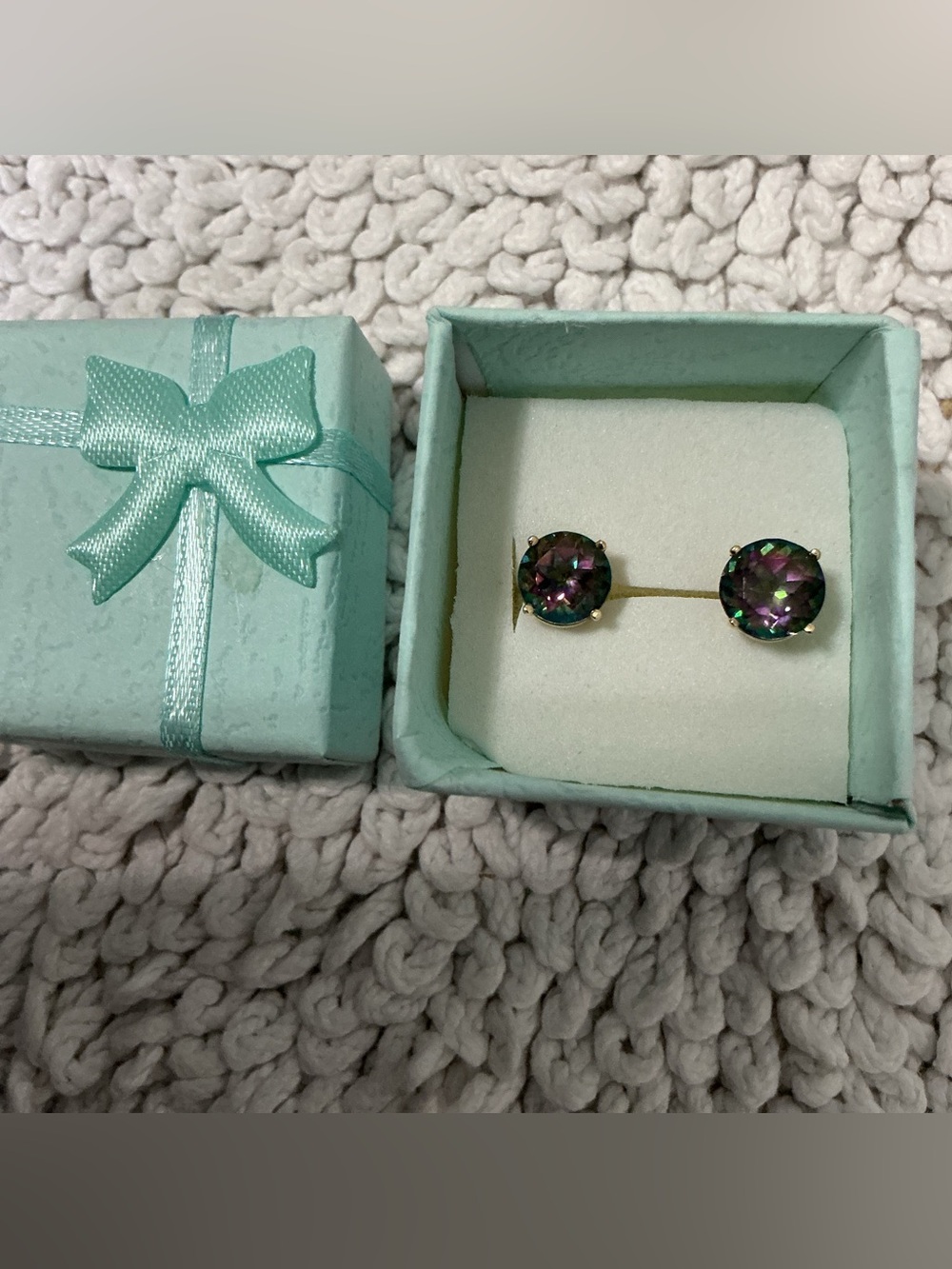 14K Mystic Fire Topaz Screwback Earrings in gift box